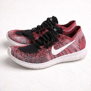 Nike Free RN Flyknit Red Black Running Shoes Lightweight Trainers 7